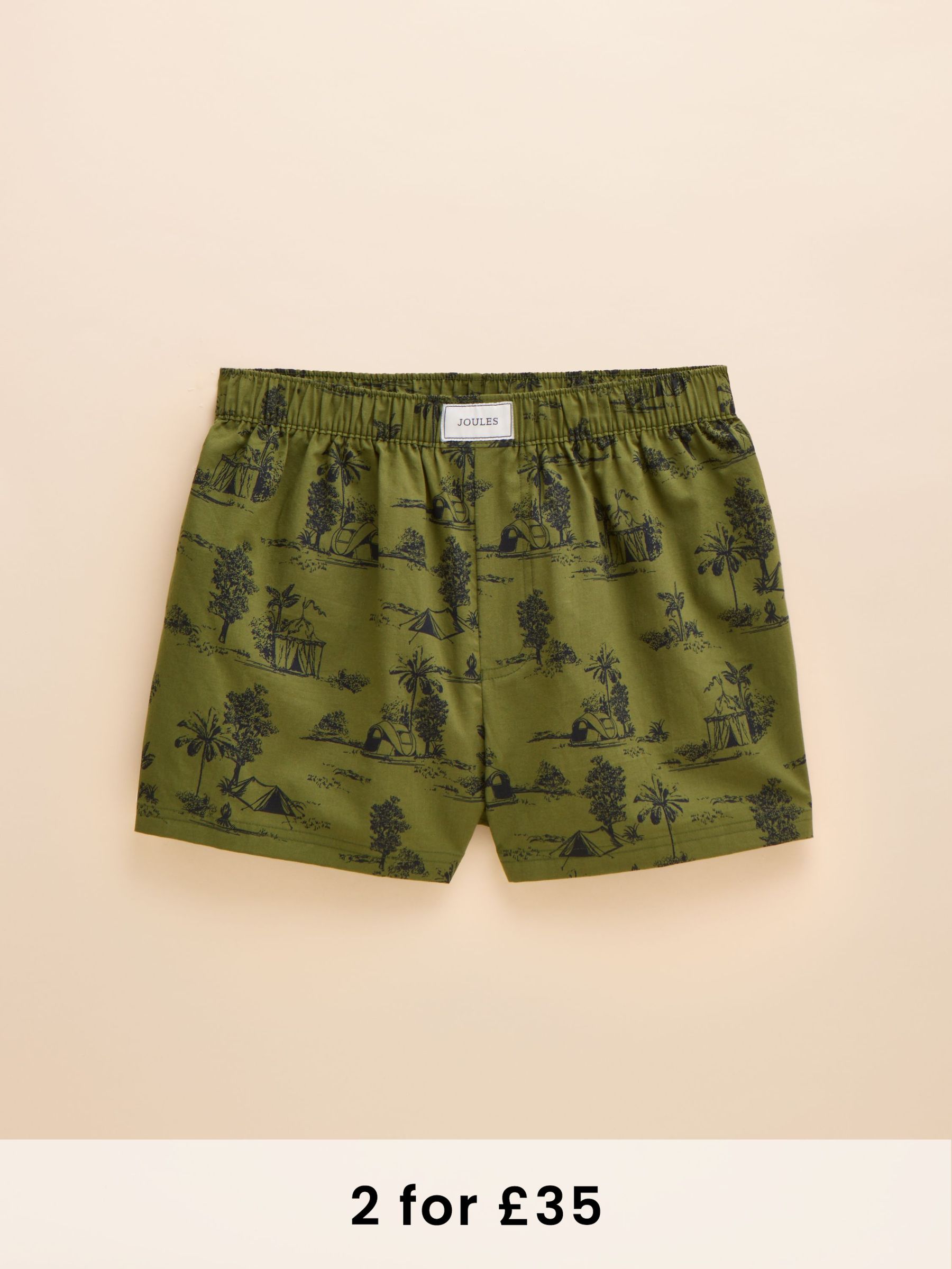 Khaki Green Camping Print Woven Boxers (Q62179) | £20