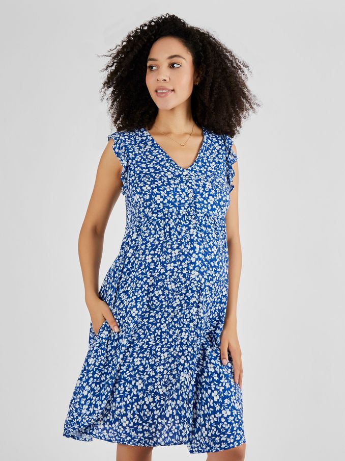 Frill Sleeve Maternity Dress in Blue (Q63561) | £21