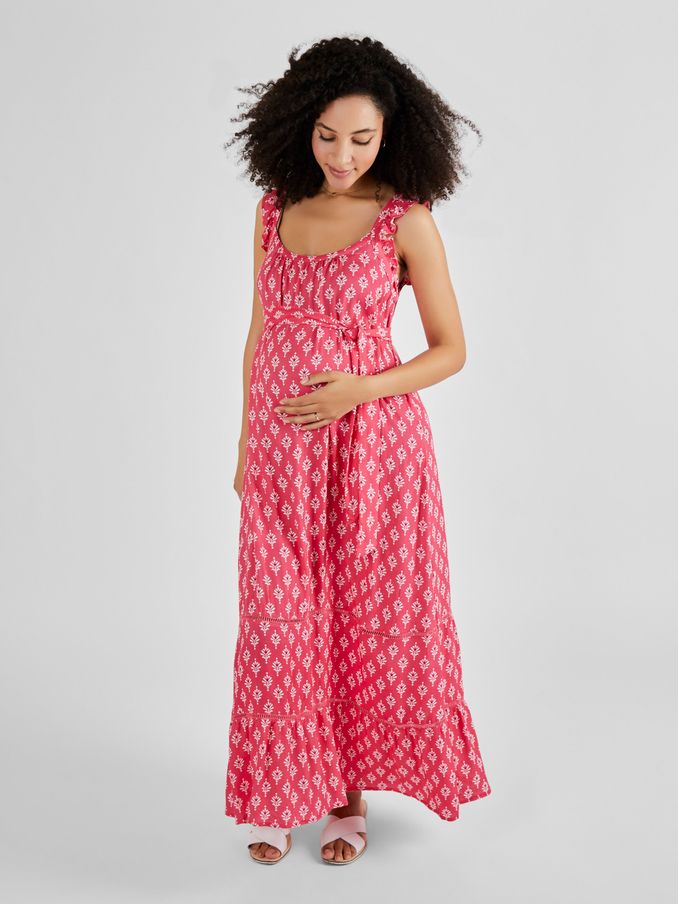 Pink Batik Print Flutter Sleeve Maternity Maxi Dress (Q63564) | £19