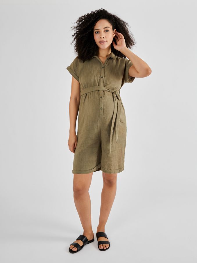 Cotton Maternity Playsuit in Khaki (Q63569) | £21