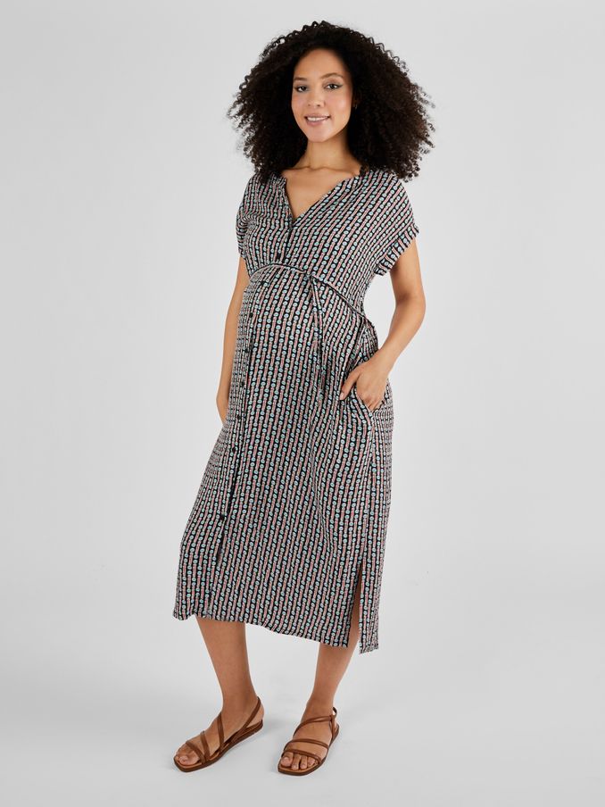 Black Aztec Geo Print Button Through Midi Dress (Q63575) | £24