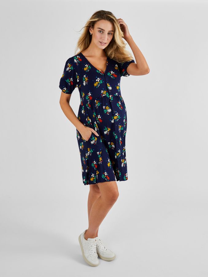 Navy Blue Floral Dress (Q63585) | £18