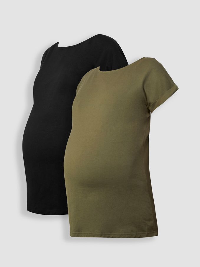 Khaki Green & Black 2-Pack Boyfriend Maternity Cotton T-Shirts (Q63592) | £17