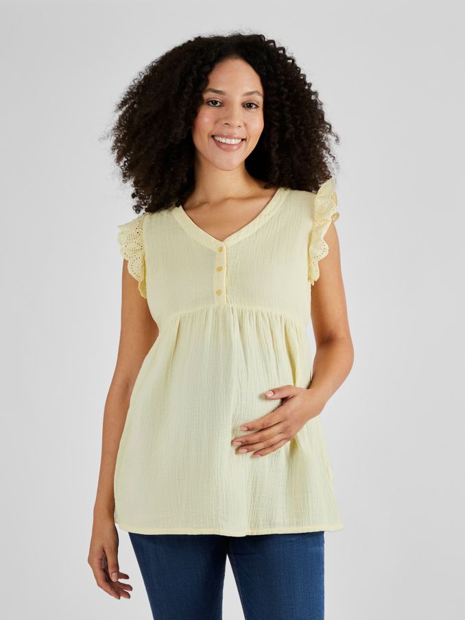 Yellow Broderie Flutter Sleeve Maternity Blouse (Q63602) | £17