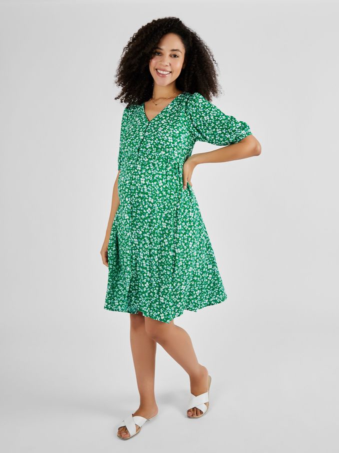 Green Floral Floral V-Neck Maternity Dress (Q63619) | £24