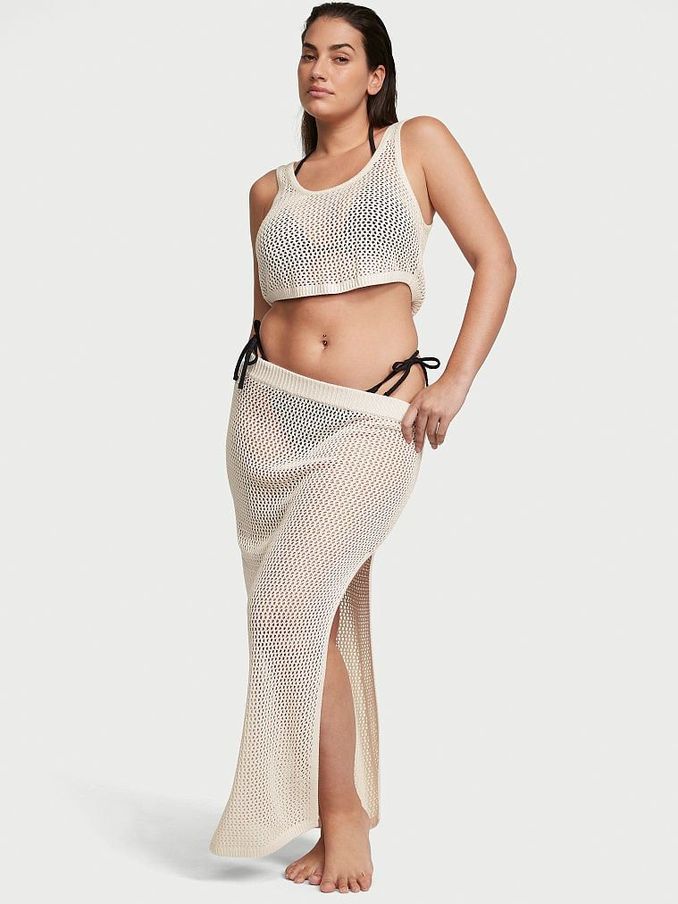 Linen Cream Crochet Cropped Cover Up (Q67195) | £17