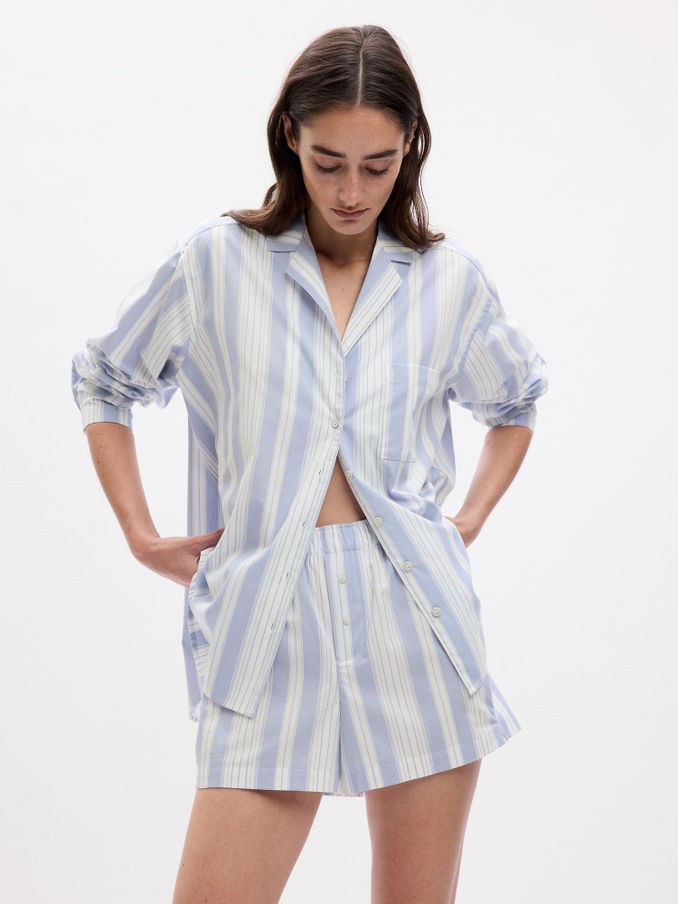 Blue & White Stripe Poplin Pyjama Shirt (Q68098) | £15