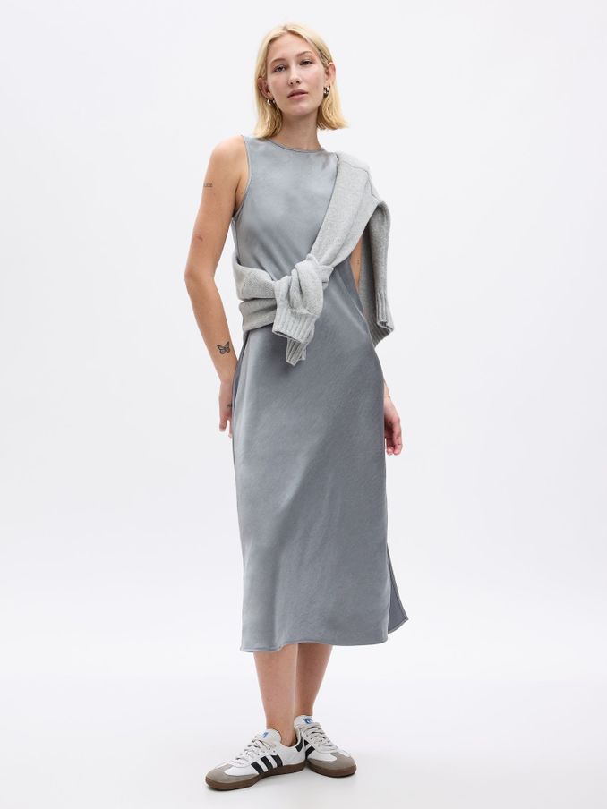 Grey High Neck Midi Dress (Q68125) | £18