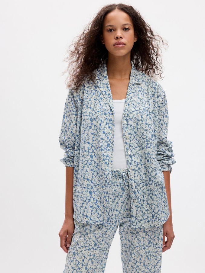 Blue Ditsy Floral Poplin Pyjama Shirt (Q68126) | £13
