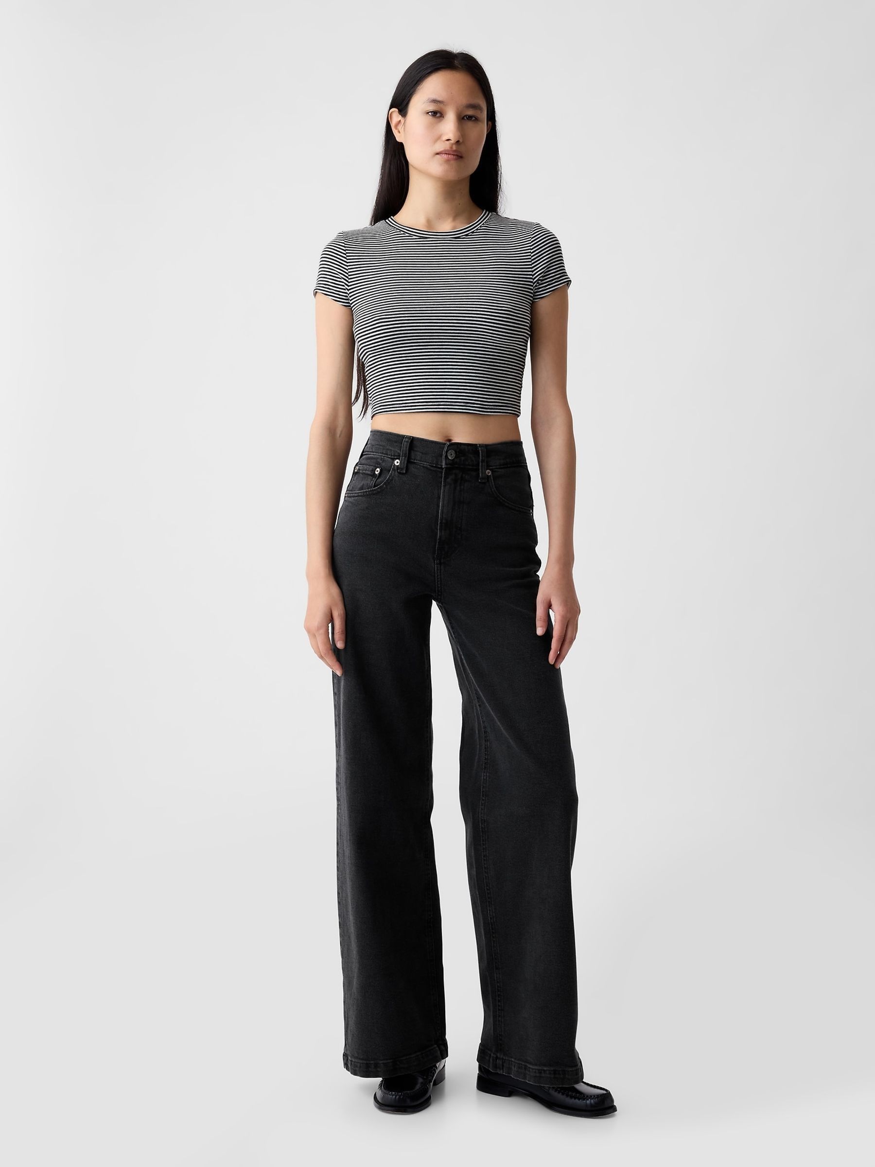 Black High Waisted Stride Wide-Leg Jeans (Q68132) | £55