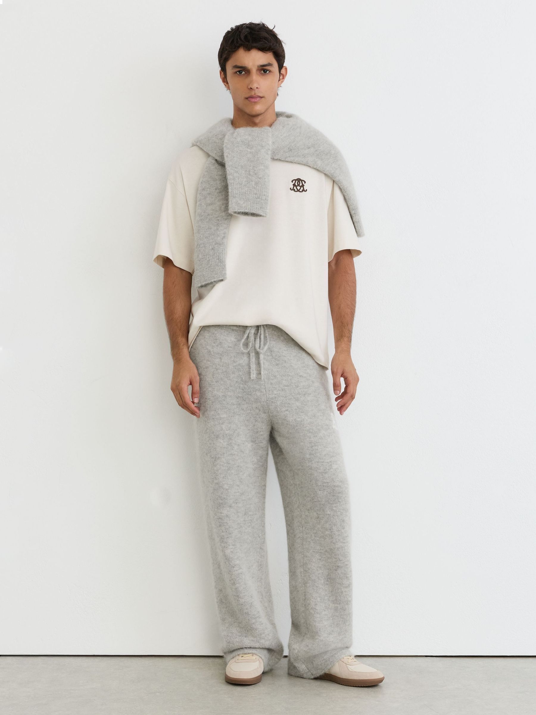Soft Grey - Regular Monogram Brushed Wool-blend Relaxed Joggers