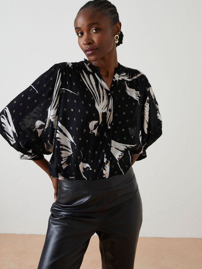 Black Evelyn Swallow Print Blouse (Q71360) | £28