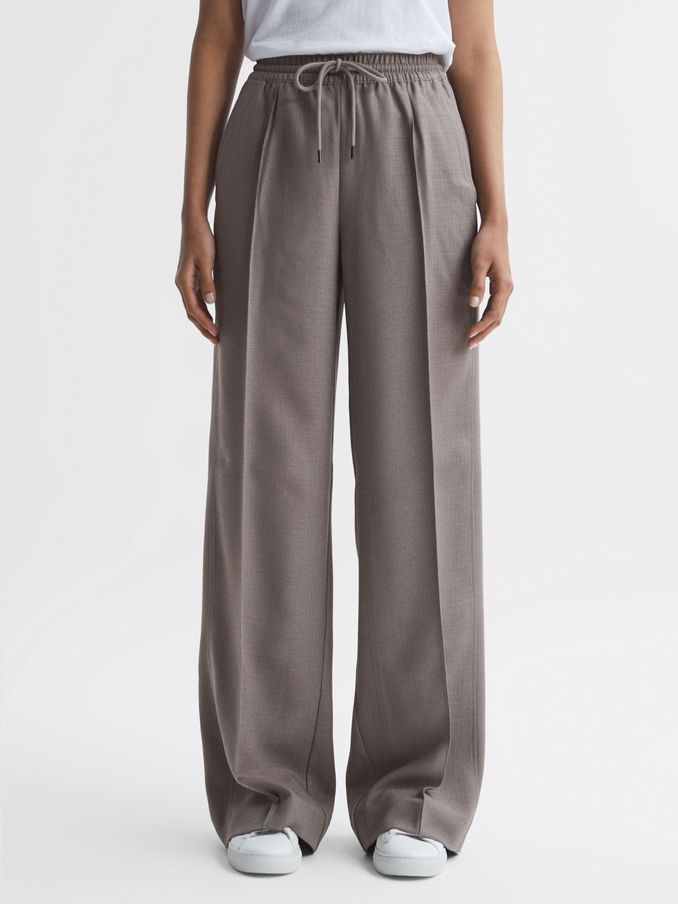 Drawstring Wide Leg Trousers in Mink (Q72163) | £98