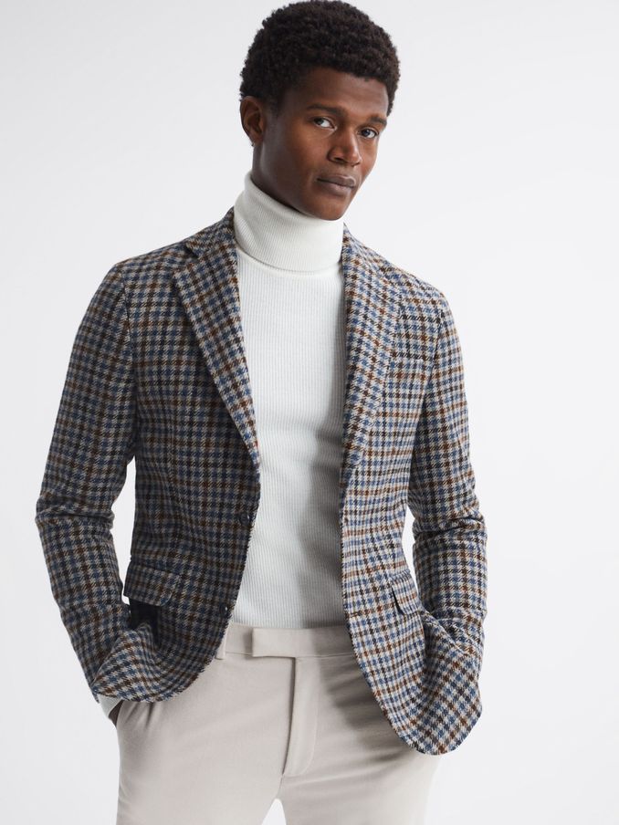 Oscar Jacobson Wool Single Breasted Blazer in Blue Moon (Q75805) | £0