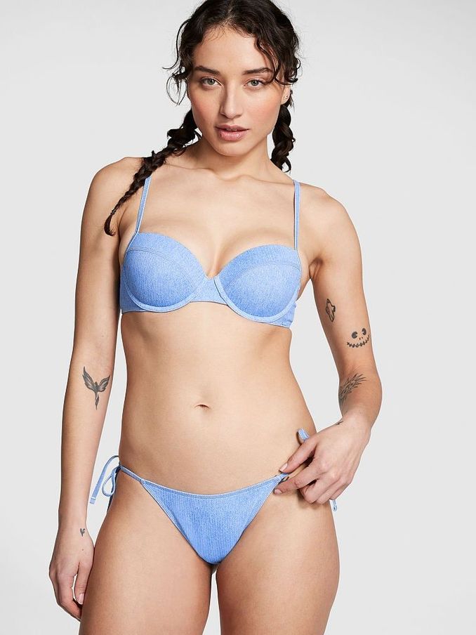 Denim Blue Tie Side High Leg Bikini Bottom (Q76951) | £13
