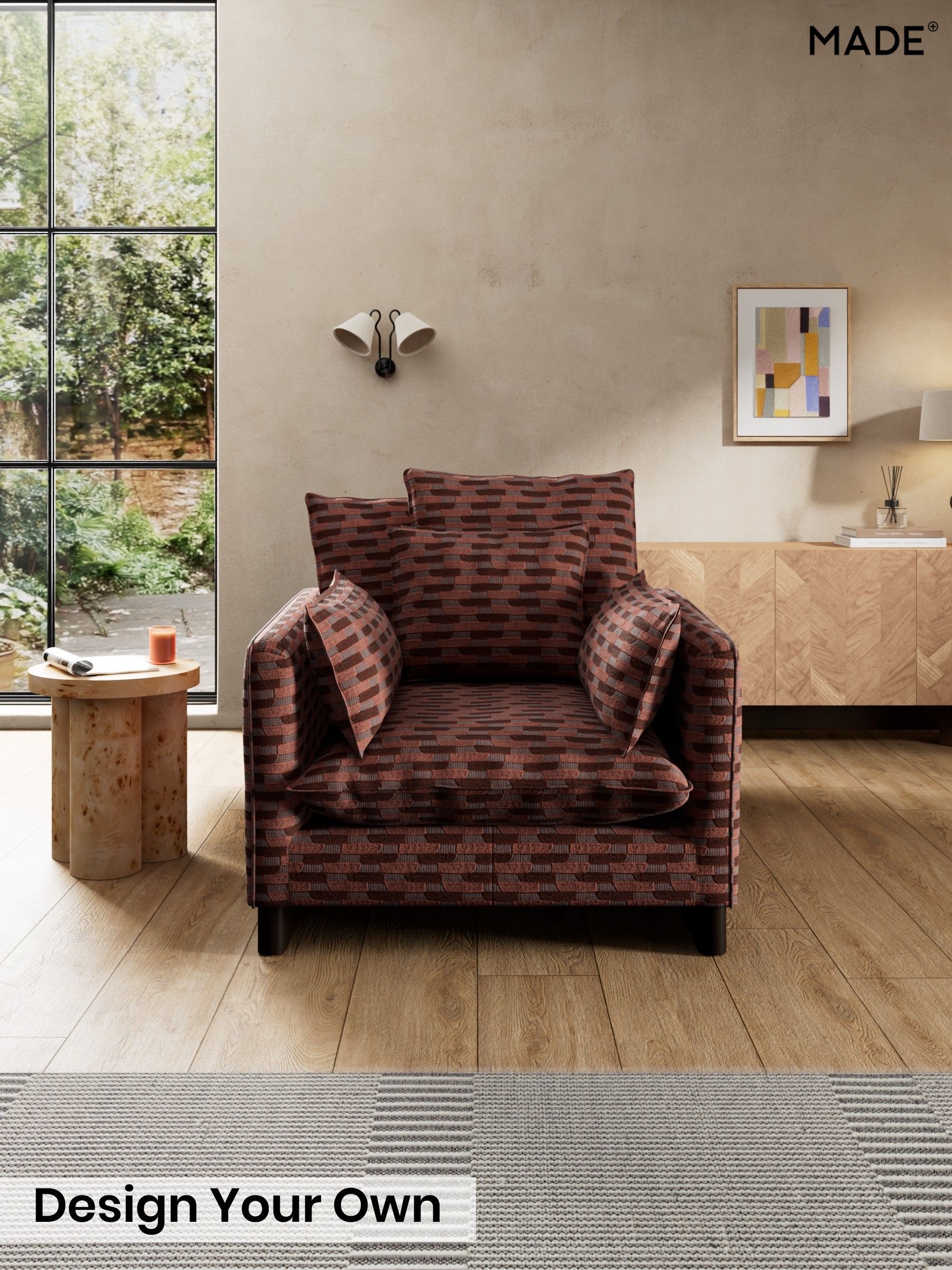 Balcony Woven Geo/Burgundy Red - Whitby Scatter Back By Made