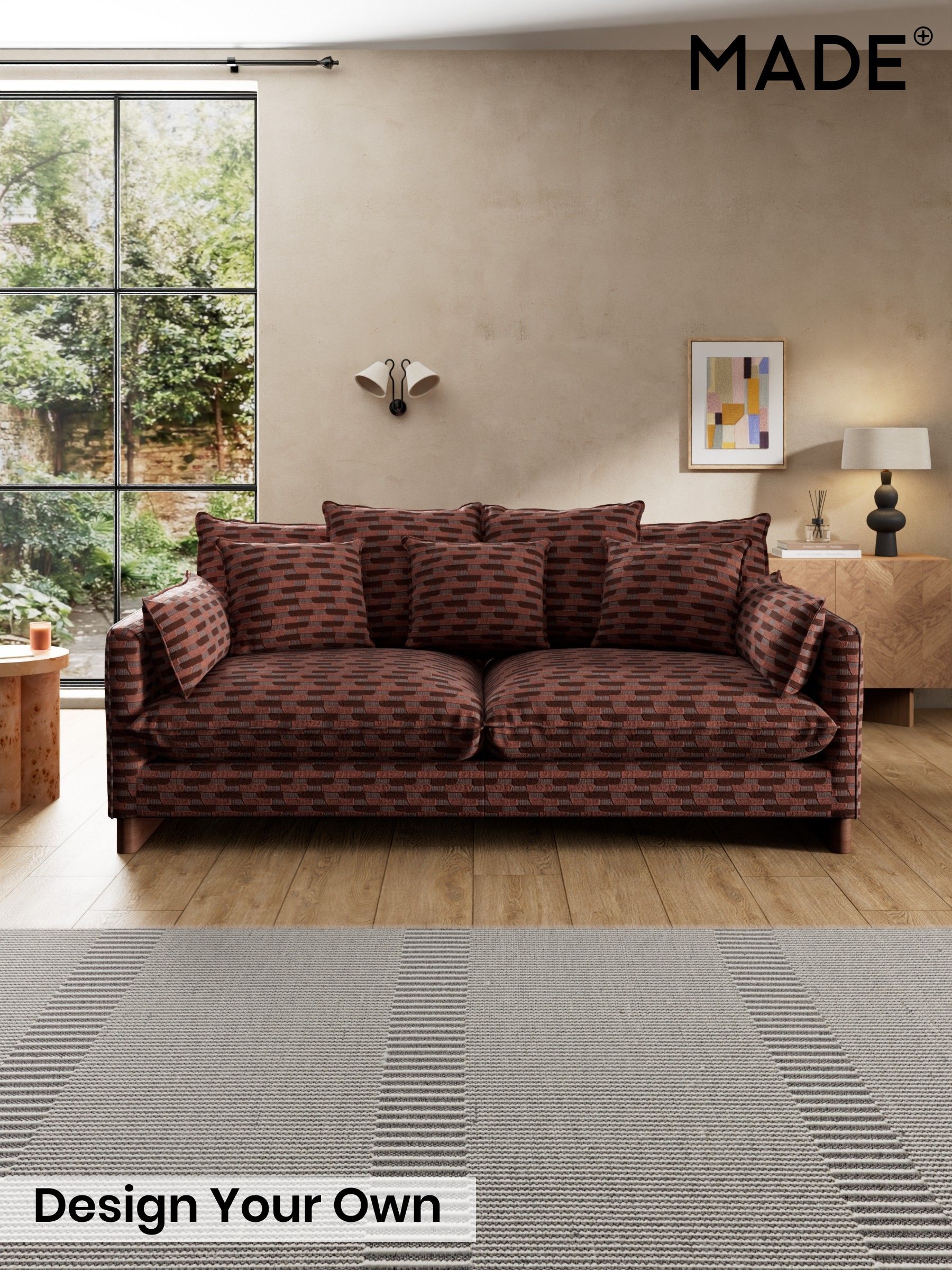 Balcony Woven Geo/Burgundy Red - Whitby Scatter Back By Made