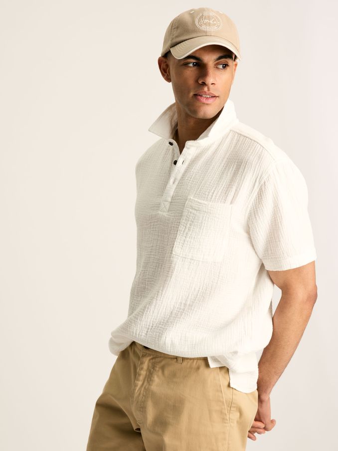 Cheesecloth Cream Popover Short Sleeve Shirt (Q79988) | £29