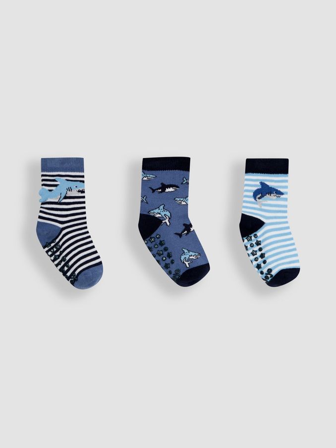 Navy 3-Pack Shark Socks (Q80264) | £6