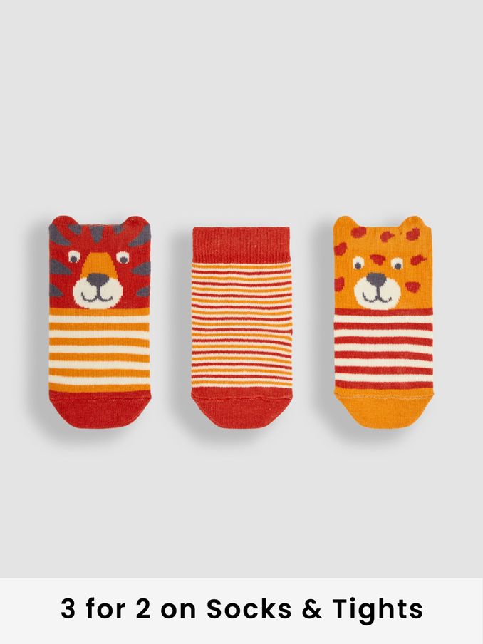 Rust Orange Tiger 3-Pack Safari Socks (Q80314) | £9.50