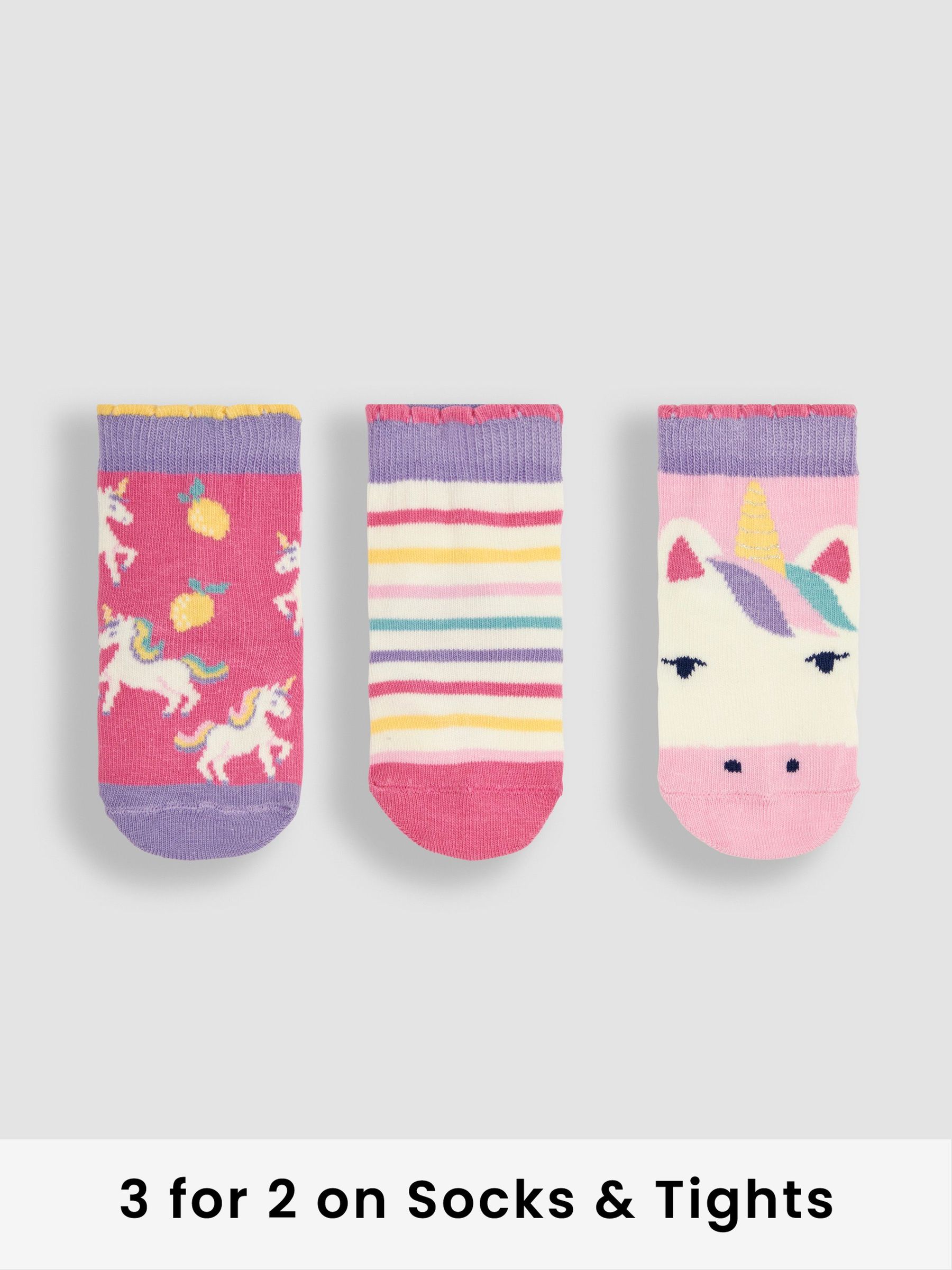 Light Pink 3-Pack Unicorn Socks (Q80320) | £9.50