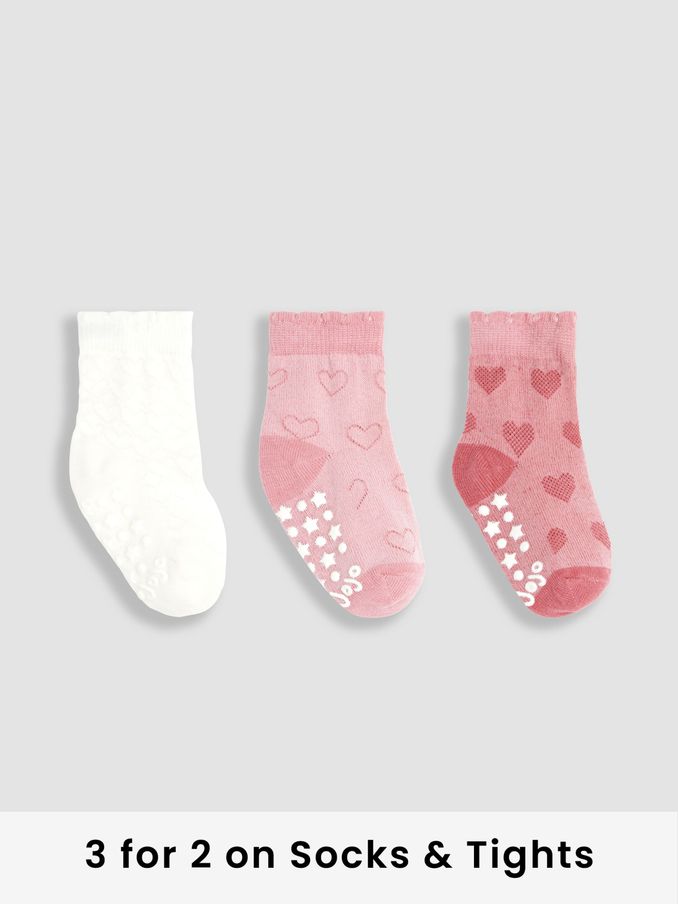 Pink 3-Pack Heart Socks (Q80326) | £9.50
