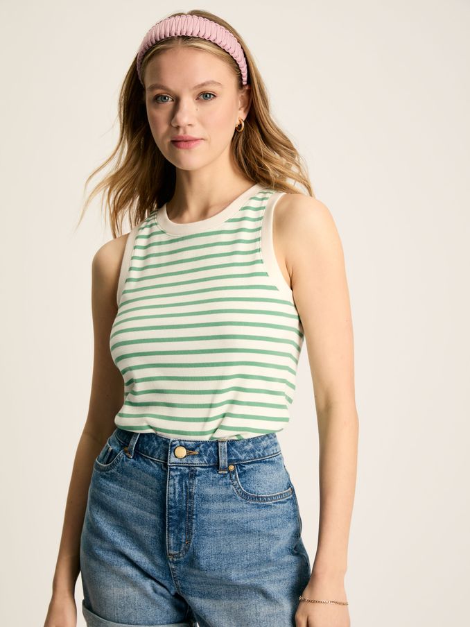 Harbour Cream & Green Striped Jersey Vest (Q80573) | £14