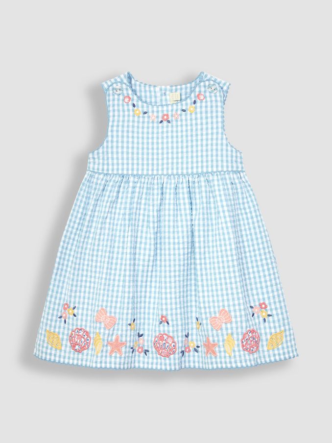 Blue Nautical Appliqué Gingham Summer Dress (Q80725) | £18