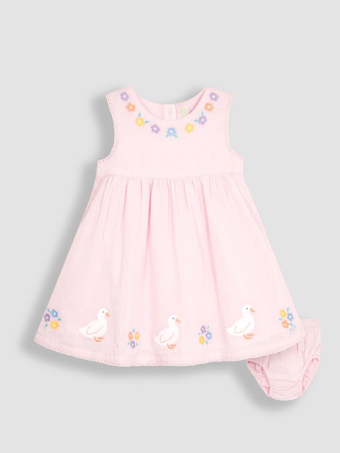 Pink Duck Embroidered Baby Dress (Q80732) | £15
