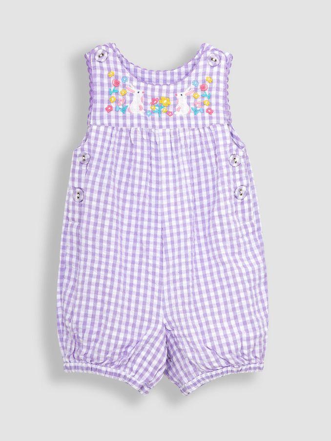 Lilac Purple Bunny Appliqué Gingham Dungarees (Q80756) | £12