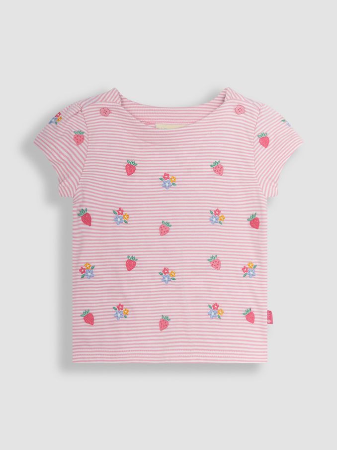 Pink Strawberry Floral Embroidered T-Shirt (Q80894) | £11