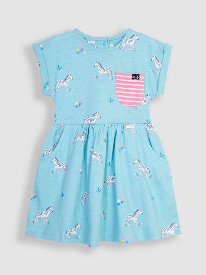 Duck Egg Blue Zebra Drop Shoulder Jersey Dress (Q80905) | £10