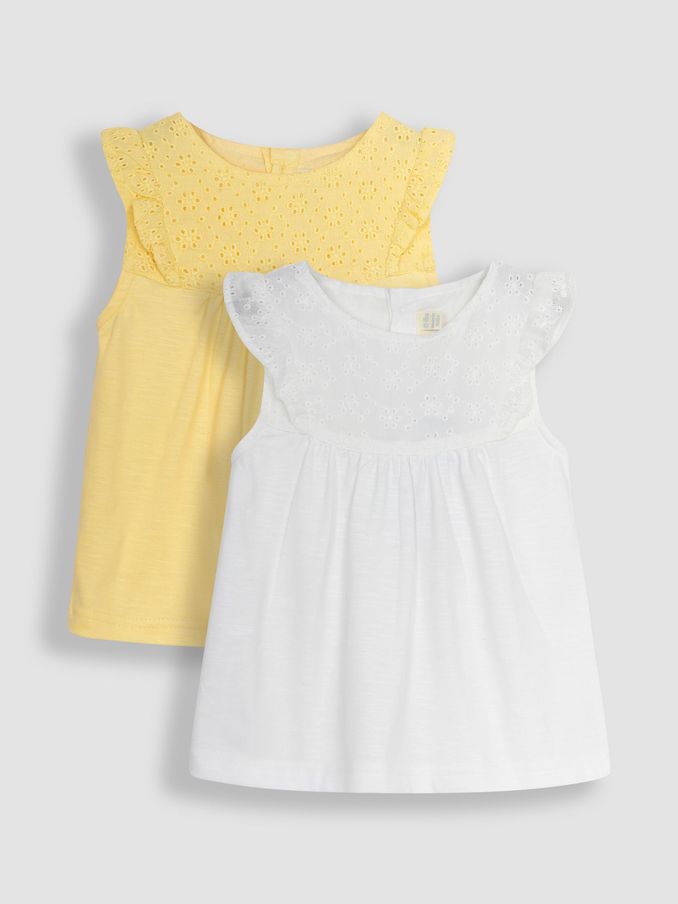 White & Yellow 2-Pack Pretty Embroidered Tops (Q80923) | £14