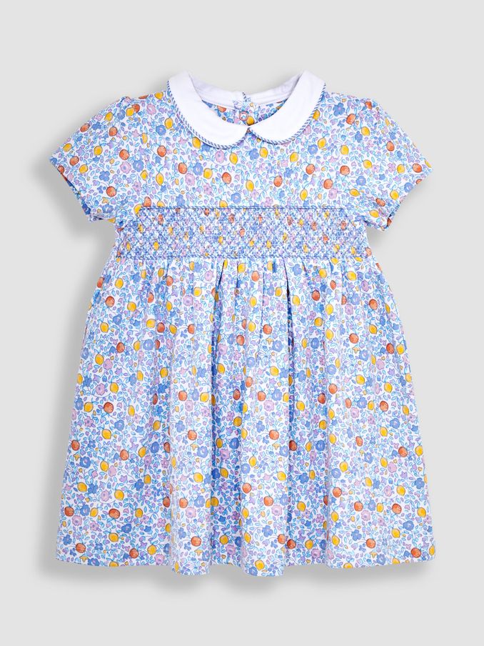Lilac Orange & Lemon Ditsy Floral Smocked Jersey Dress (Q80938) | £10