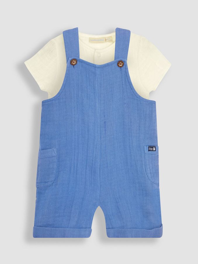 Denim 2-Piece Cheesecloth Dungarees & Shirt Bodysuit Set (Q81634) | £20