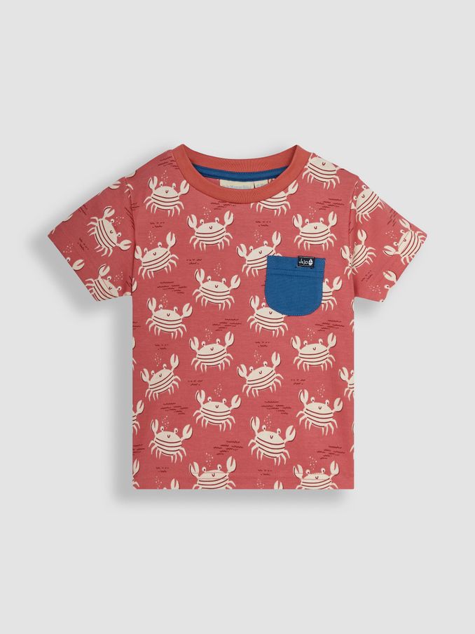 Orange Nautical Crabs Contrast Pocket T-Shirt (Q81697) | £7