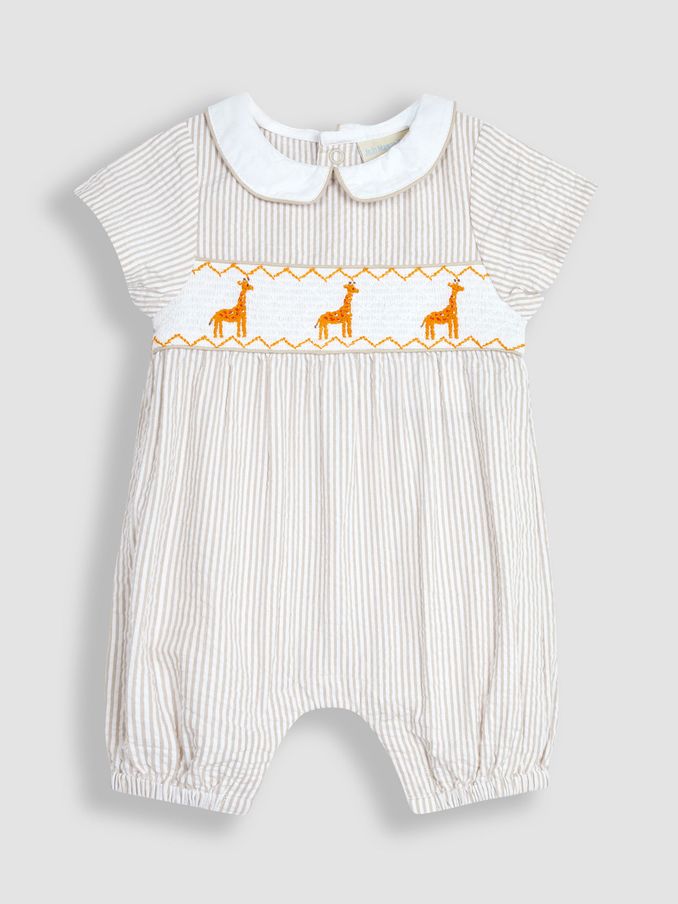 Natural Giraffe Smock Romper (Q81702) | £13