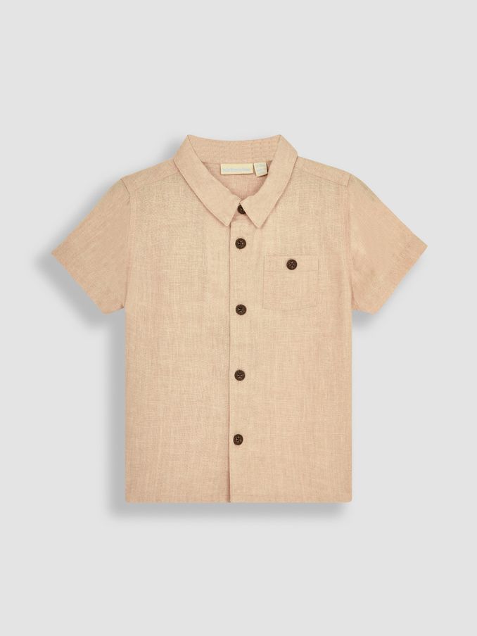 Stone Cotton Linen Summer Short Sleeve Shirt (Q81728) | £11