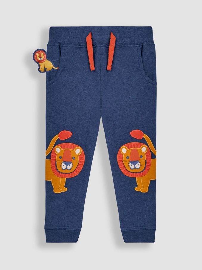 Denim Blue Lion - Appliqué Knee Joggers With Pet In Pocket