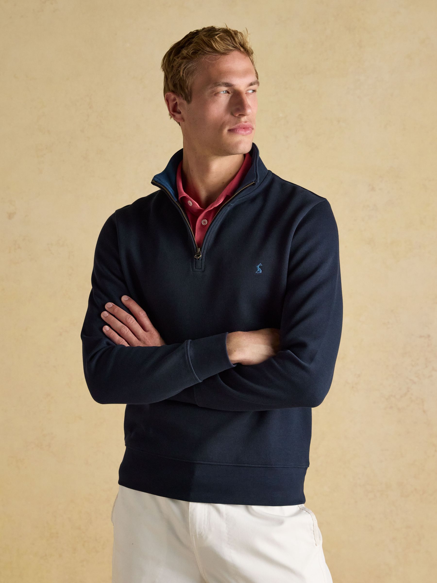 Alistair Navy Quarter Zip Cotton Sweatshirt