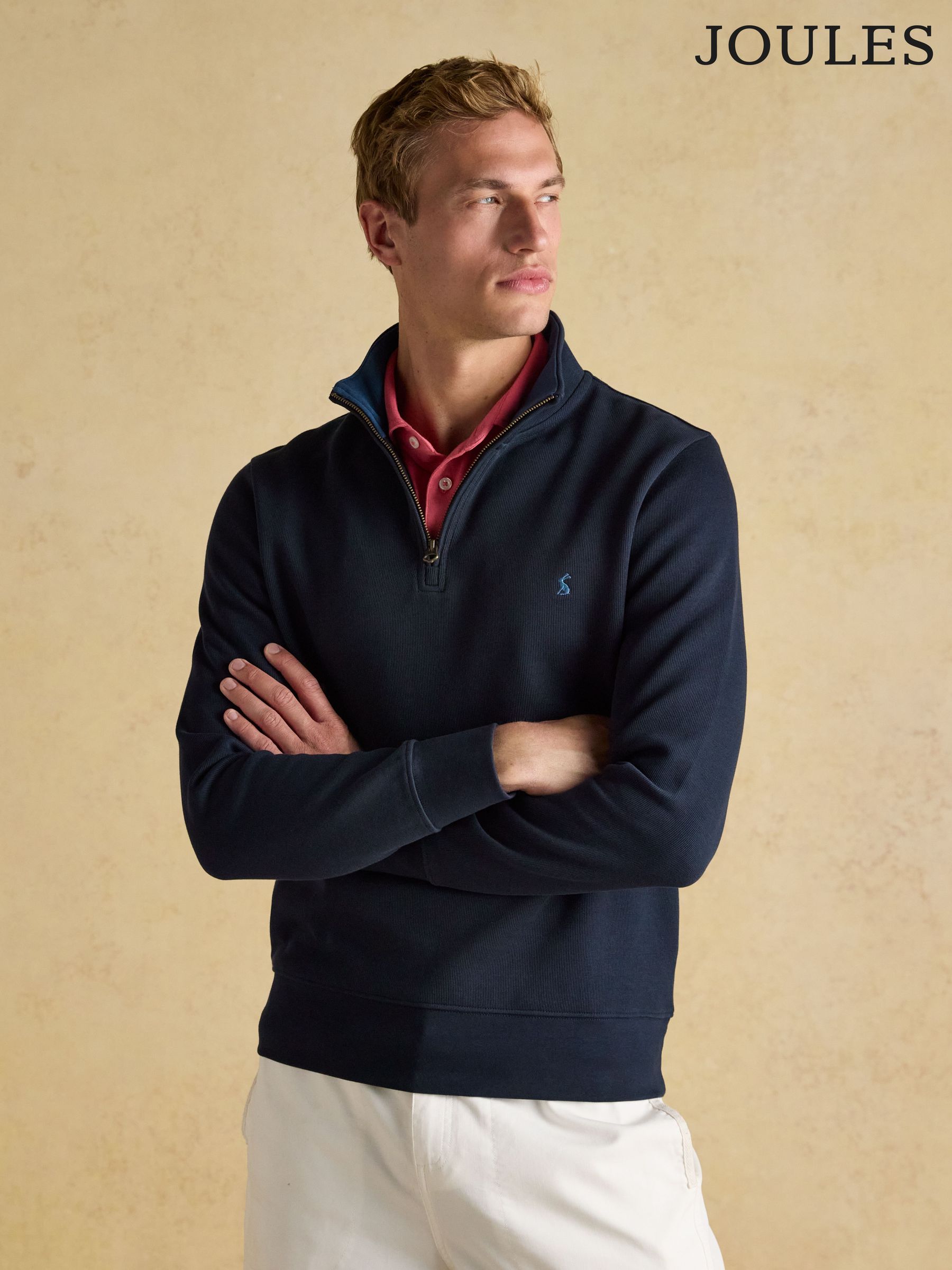 Alistair Navy Quarter Zip Cotton Sweatshirt (Q82182) | £50