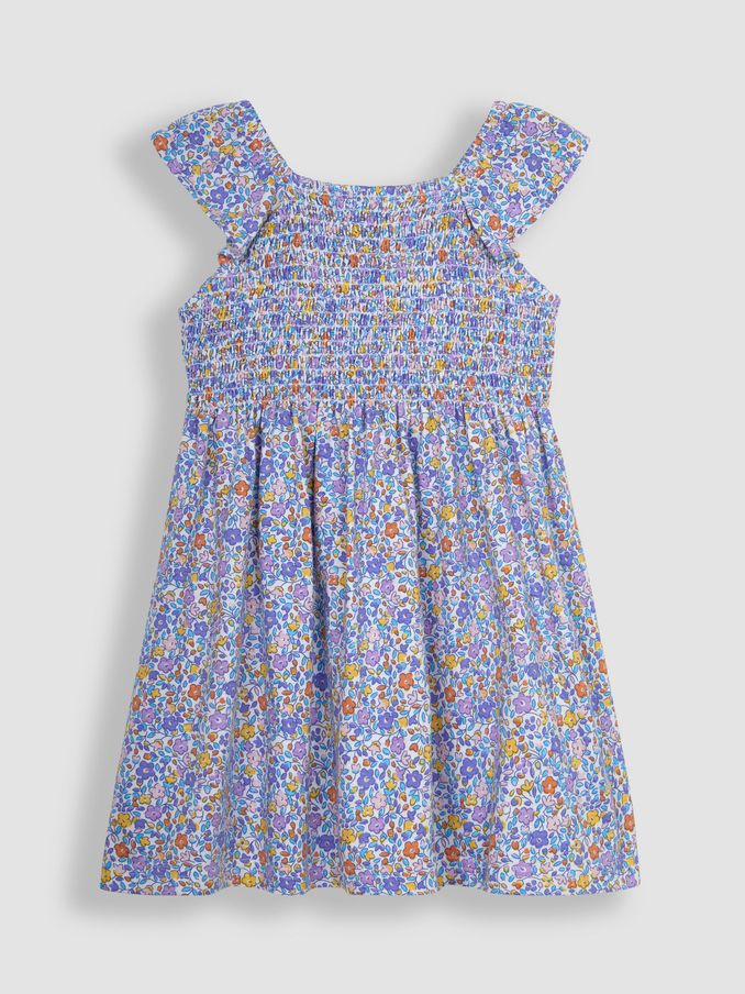 Lilac Ditsy Floral Ruffle Shoulder Smocked Jersey Dress (Q82936) | £9