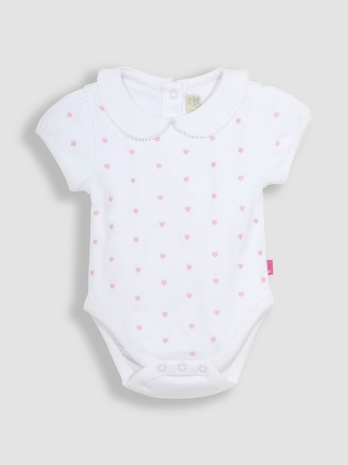 White Heart Embroidered Peter Pan Bodysuit (Q82946) | £7