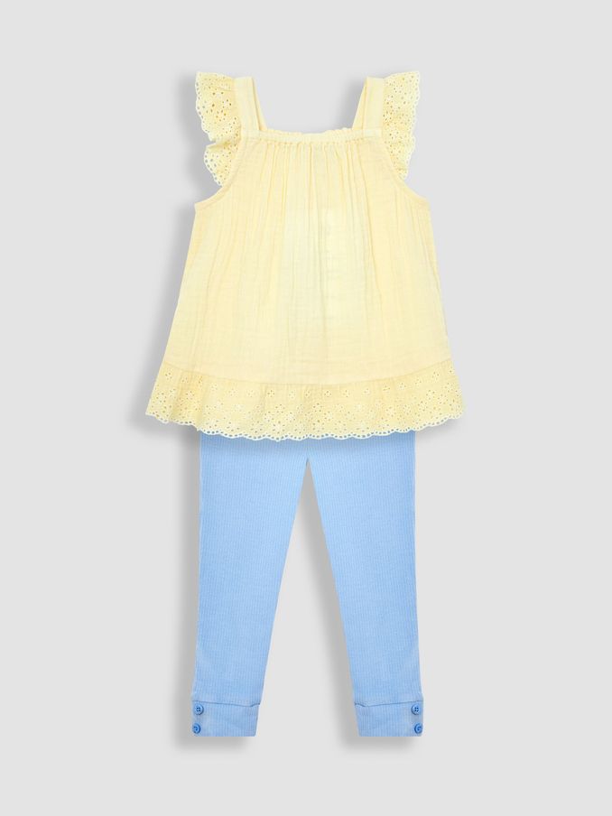 Yellow 2-Piece Broderie Cheesecloth Top & Leggings Set (Q83038) | £12