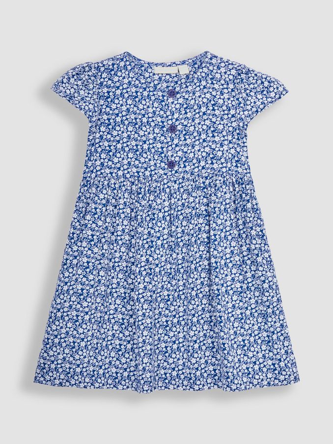 Navy Blue Ditsy Floral Button Front Dress (Q83083) | £10