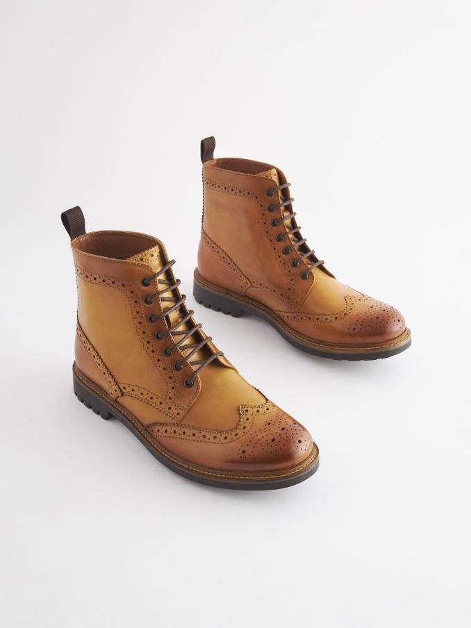 Tan Leather Cleated Brogue Boots (Q83108) | £89