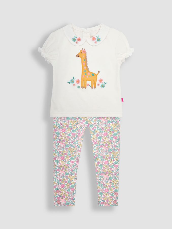 Cream 2-Piece Giraffe Applique T-Shirt & Leggings Set (Q83166) | £10
