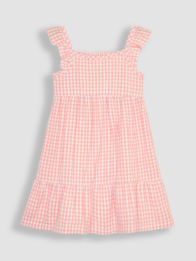 Pink Gingham Frill Shoulder Tiered Dress (Q83170) | £9