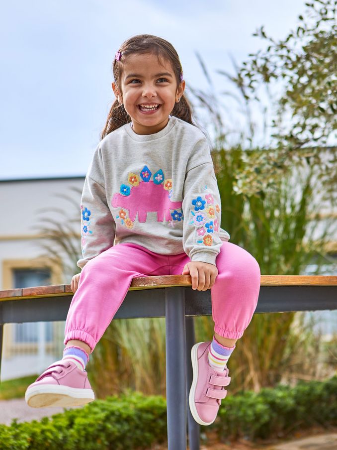 Fuchsia - 2-piece Dino Appliqué Sweatshirt & Joggers Set