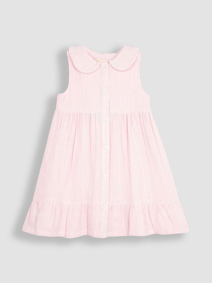 Pink Seersucker Stripe Collar Button Through Dress (Q83194) | £16